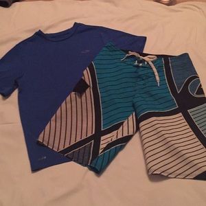 Boys  Quick Silver swim wear and Champion top